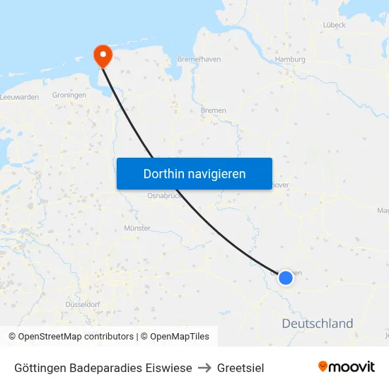 Göttingen Badeparadies Eiswiese to Greetsiel map