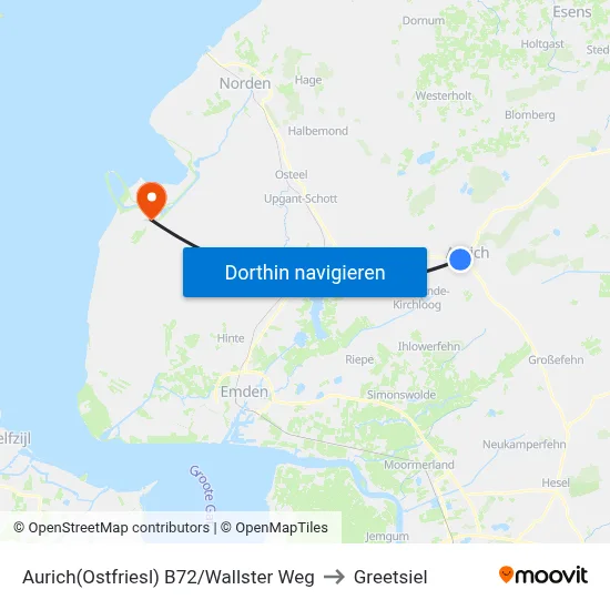 Aurich(Ostfriesl) B72/Wallster Weg to Greetsiel map