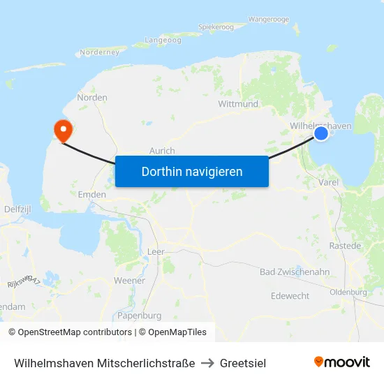 Wilhelmshaven Mitscherlichstraße to Greetsiel map