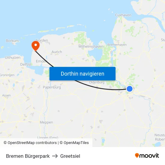 Bremen Bürgerpark to Greetsiel map