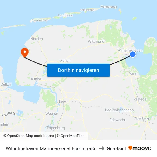 Wilhelmshaven Marinearsenal Ebertstraße to Greetsiel map