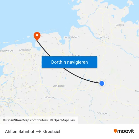 Ahlten Bahnhof to Greetsiel map