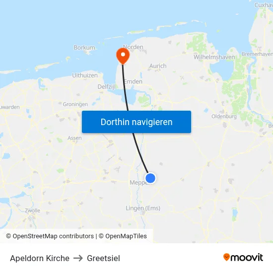 Apeldorn Kirche to Greetsiel map
