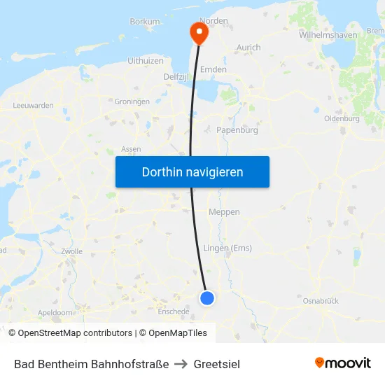 Bad Bentheim Bahnhofstraße to Greetsiel map