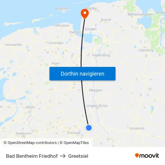 Bad Bentheim Friedhof to Greetsiel map