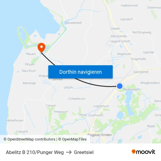 Abelitz B 210/Punger Weg to Greetsiel map