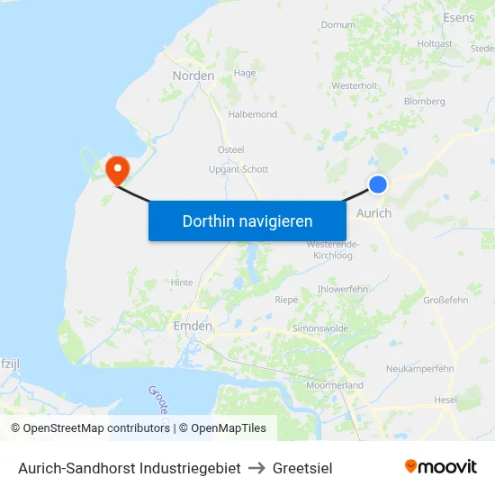 Aurich-Sandhorst Industriegebiet to Greetsiel map
