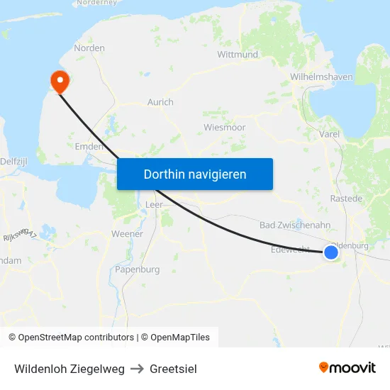 Wildenloh Ziegelweg to Greetsiel map