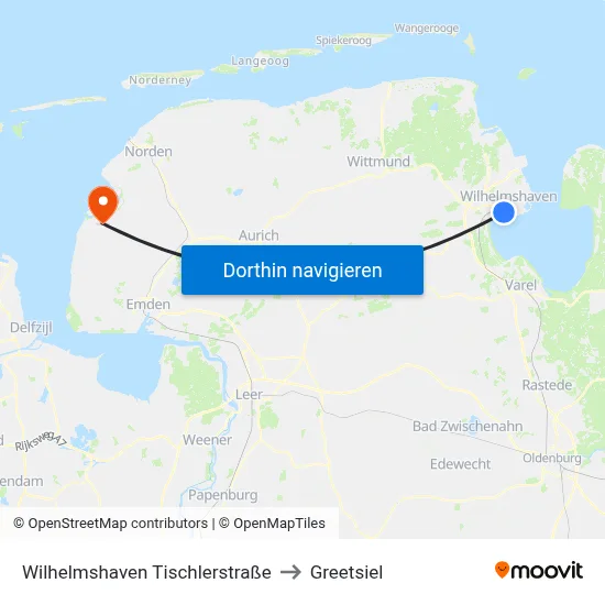 Wilhelmshaven Tischlerstraße to Greetsiel map