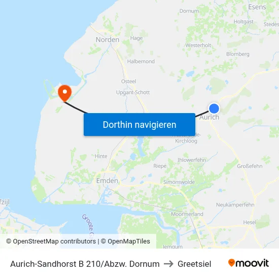 Aurich-Sandhorst B 210/Abzw. Dornum to Greetsiel map