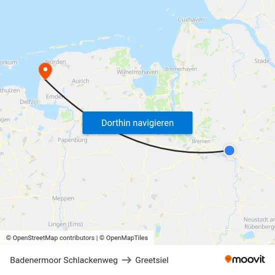 Badenermoor Schlackenweg to Greetsiel map