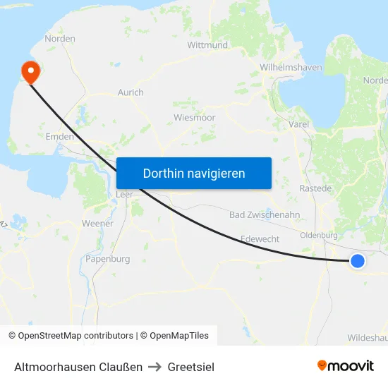 Altmoorhausen Claußen to Greetsiel map