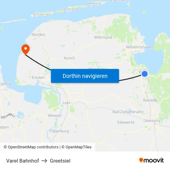 Varel Bahnhof to Greetsiel map