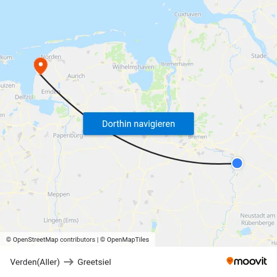 Verden(Aller) to Greetsiel map