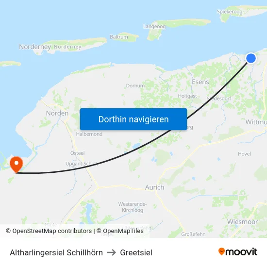 Altharlingersiel Schillhörn to Greetsiel map
