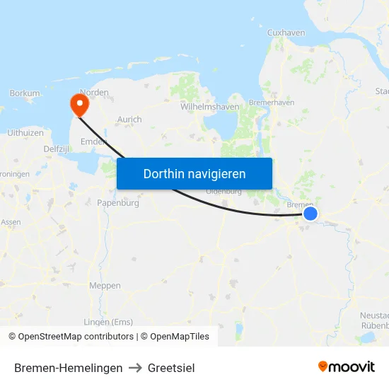Bremen-Hemelingen to Greetsiel map