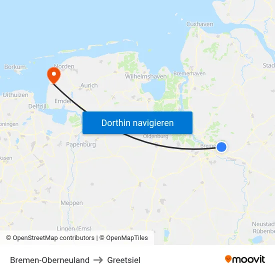 Bremen-Oberneuland to Greetsiel map