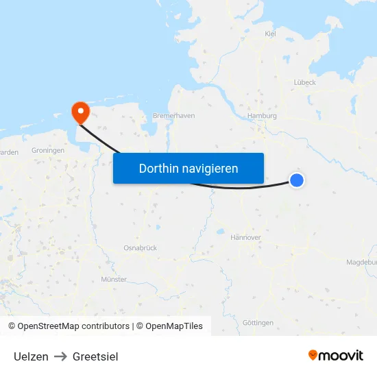Uelzen to Greetsiel map