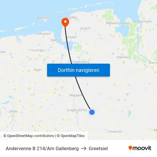 Andervenne B 214/Am Gallenberg to Greetsiel map