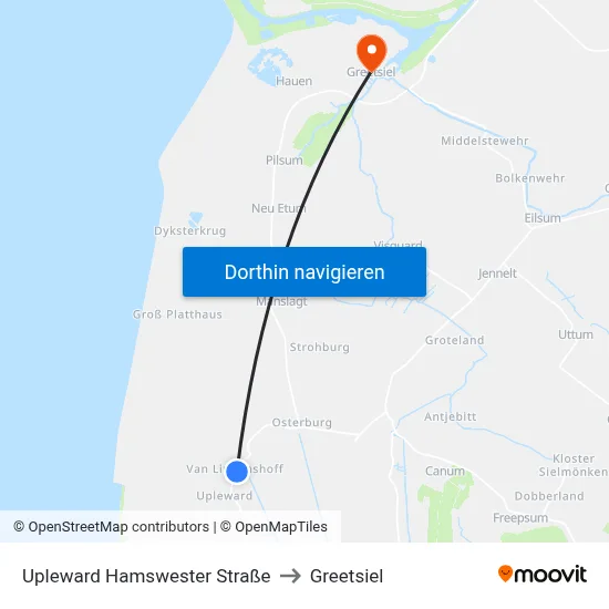 Upleward Hamswester Straße to Greetsiel map