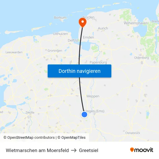 Wietmarschen am Moersfeld to Greetsiel map