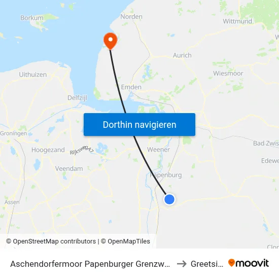 Aschendorfermoor Papenburger Grenzweg to Greetsiel map