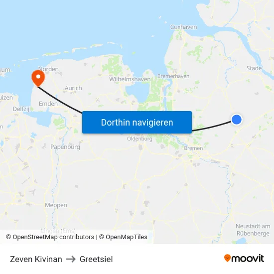 Zeven Kivinan to Greetsiel map