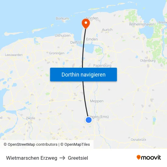 Wietmarschen Erzweg to Greetsiel map