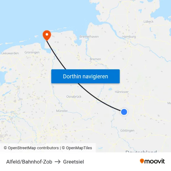 Alfeld/Bahnhof-Zob to Greetsiel map