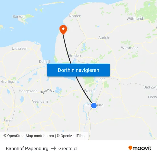 Bahnhof Papenburg to Greetsiel map