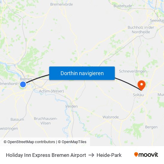 Holiday Inn Express Bremen Airport to Heide-Park map