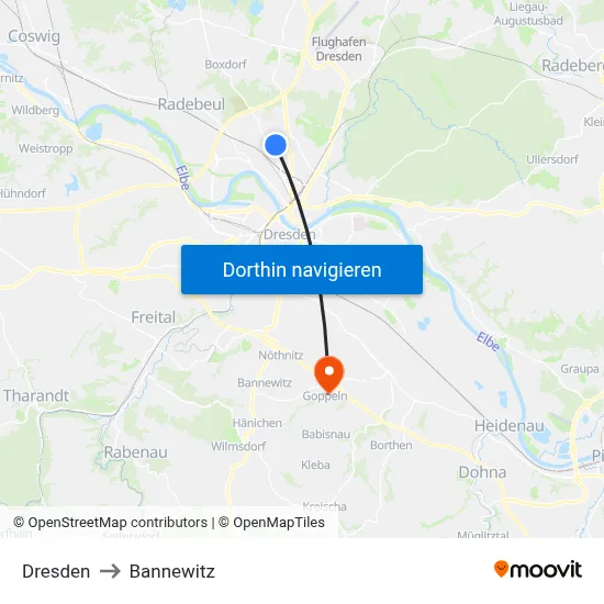 Dresden to Bannewitz map