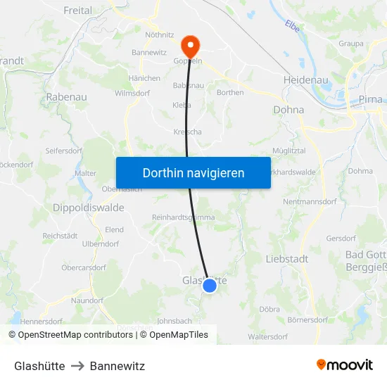 Glashütte to Bannewitz map