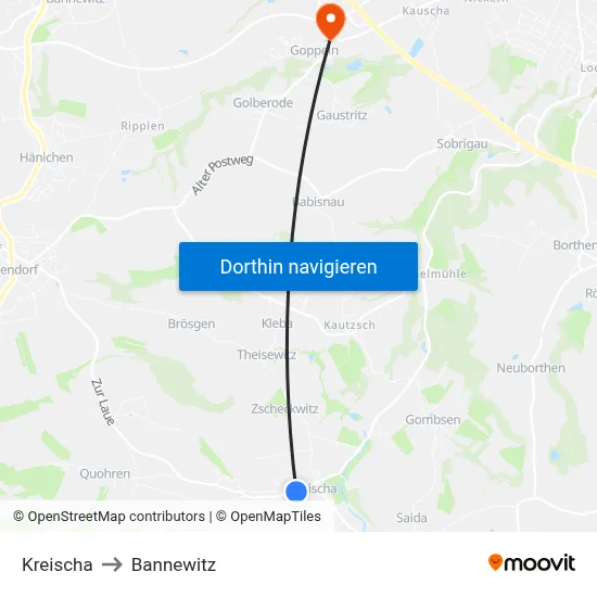 Kreischa to Bannewitz map