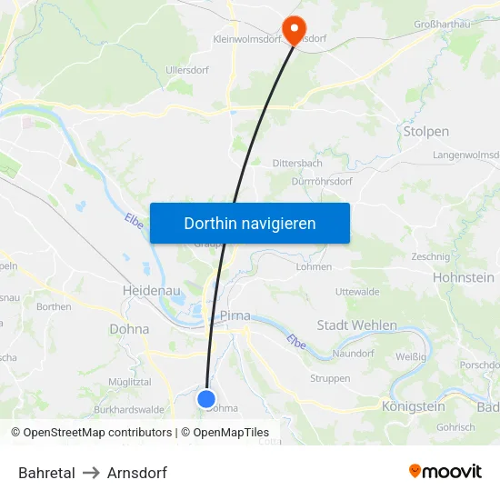 Bahretal to Arnsdorf map