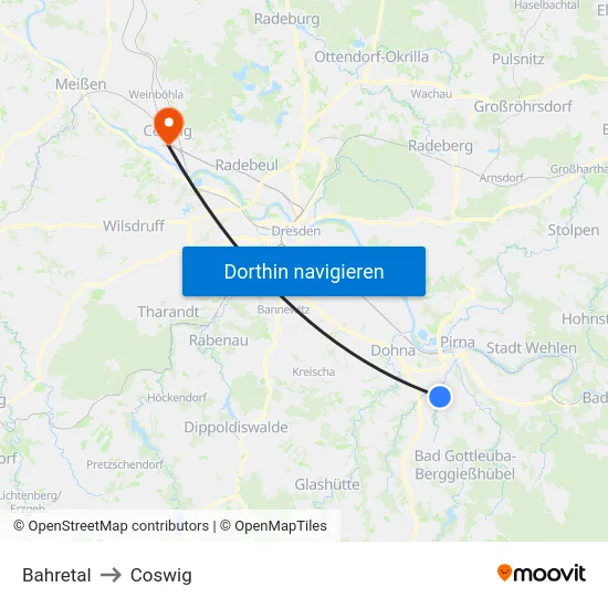 Bahretal to Coswig map