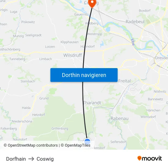 Dorfhain to Coswig map