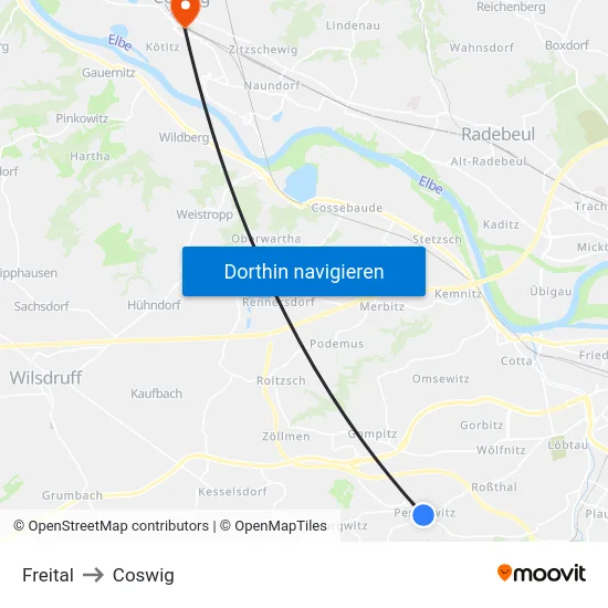 Freital to Coswig map