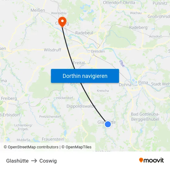 Glashütte to Coswig map