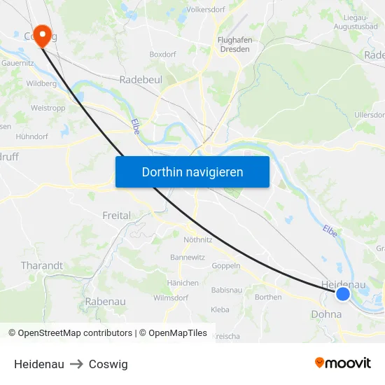 Heidenau to Coswig map