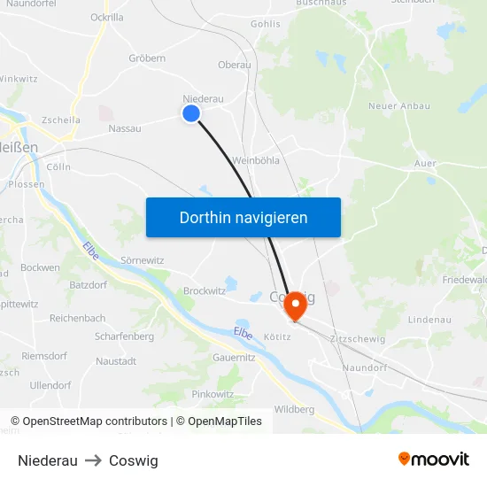 Niederau to Coswig map