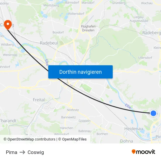 Pirna to Coswig map