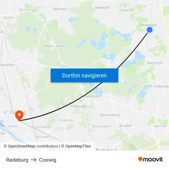 Radeburg to Coswig map