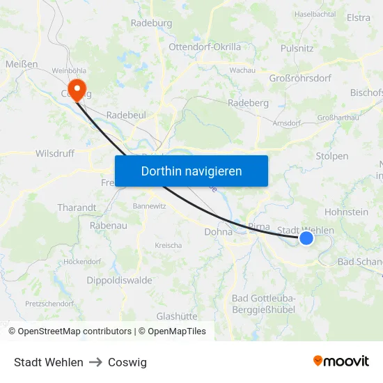 Stadt Wehlen to Coswig map