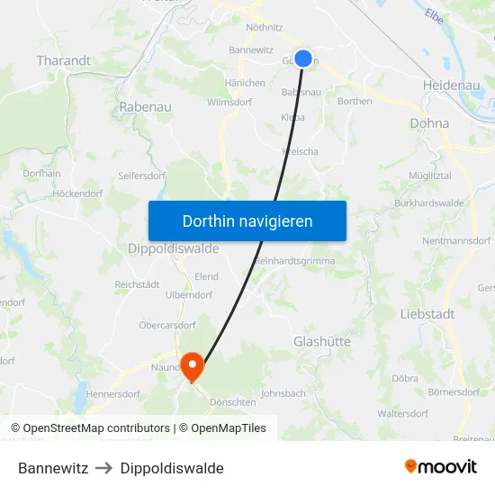 Bannewitz to Dippoldiswalde map
