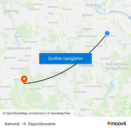 Bahretal to Dippoldiswalde map