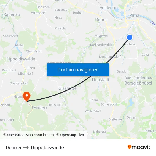 Dohma to Dippoldiswalde map