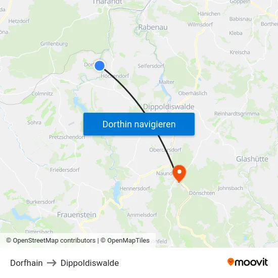 Dorfhain to Dippoldiswalde map