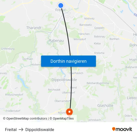 Freital to Dippoldiswalde map
