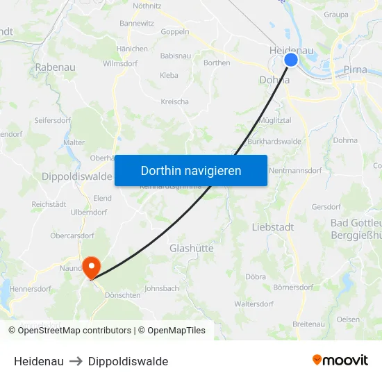 Heidenau to Dippoldiswalde map